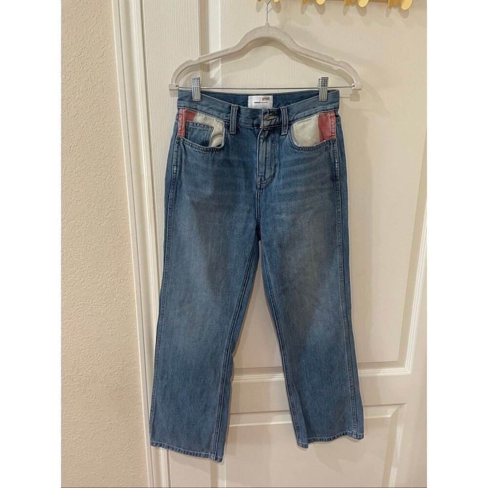 Current/Elliott patchwork jeans contrasting trim straight leg size 26